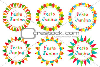 Festa Junina set frame with space for text. Brazilian Latin American festival blank template for your design, isolated on white background. Vector illustration.