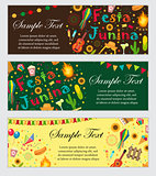 Festa Junina banner set with space for text. Brazilian Latin American festival template for your design with traditional symbols. Vector illustration.