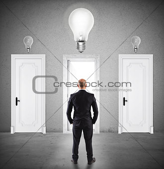 Concept of businessman choosing the right door