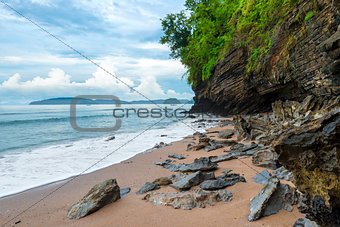 Beautiful tropical beach with rocks and stones in Thailand
