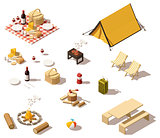 Vector isometric low poly camping equipment