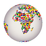 Globalization concept with Earth globe and all flags