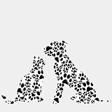 Silhouettes of cat and dog in paws pattern