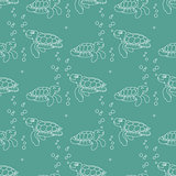 Vector seamless pattern. Silhouette cute cartoon sea Turtle.