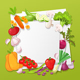 Vegetables top view frame. Farmers market menu design. Organic food poster. Vintage hand drawn sketch vector illustration.
