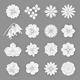 Vector paper flowers set. 3d origami abstract flower icons illustration
