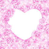 Peony flower heart. Greeting card background