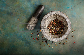 Pepper spice mix in a mortar