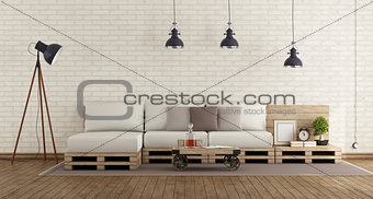 Retro living room with pallet sofa