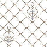 Nautical rope seamless fishnet and anchors pattern