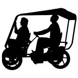 Silhouette of two athletes on tandem bicycle on white background