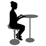 Silhouette girl sitting on a chair white background