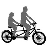Silhouette of two athletes on tandem bicycle on white background