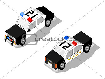 Isometric police car showing front and rear  views