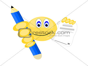 Emoji with Large Blue Pencil and Paper to sign