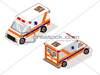 Isometric White Vechicle Transportation Ambulance