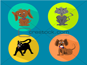 Icon Circle Set of Dogs and Cats Flat Design