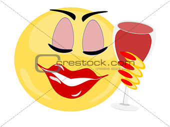 Emoji female holding glass of red wine with eyes closed
