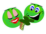 Emoji green Irish couple holding four leaf clover