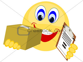 Emoji delivering package with clip board paperwork