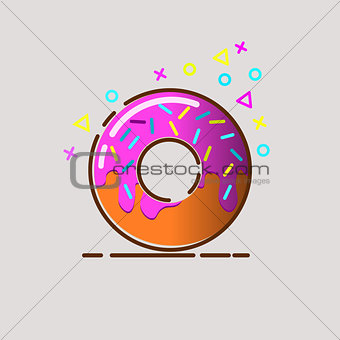Donut delicious with sprinkles isolated on background. Vector doughnut icon, donuts coffee, donuts logo, donut shop, donut sweet, donut isolated, donut food.