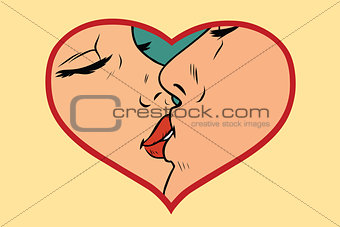 Man and woman kissing, love heart