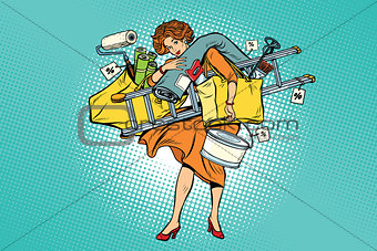 Woman with shopping repair tools