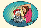 Santa Claus at the Barber