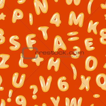 Alphabet soup latin on red seamless pattern