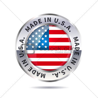 Metal badge icon, made in USA with flag