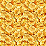 Placer of glossy old gold coins, seamless pattern