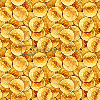 Placer of glossy old gold coins, seamless pattern