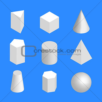 Simple geometric figures isometric, vector illustration.