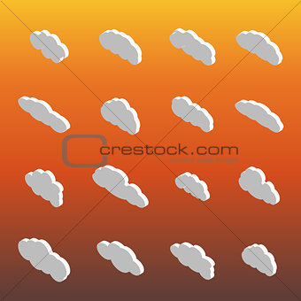 Flat icons clouds isometric, vector illustration.