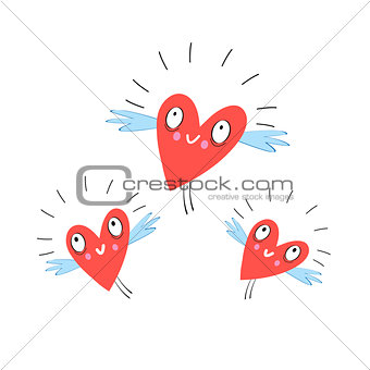 Vector funny flying hearts