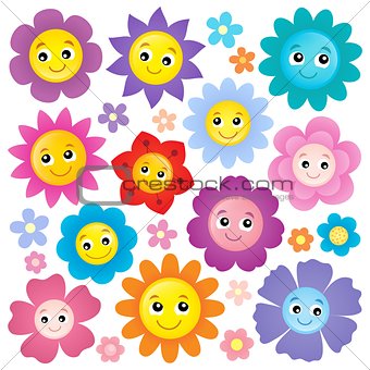 Happy flower heads theme set 1