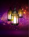 Intricate Arabic lamps with lights