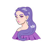 Anime sexy girl with purple hair isolated portrait