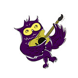 A Cute Owl Singing While Strumming His Guitar - Vector Illustration