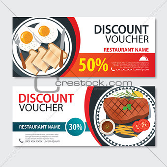 Discount voucher american food template design. Set of steak and