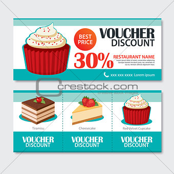 Discount voucher set of dessert template design. Set of cupcake,