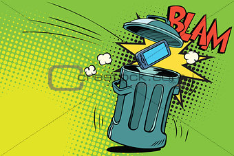 smartphone thrown in the trash