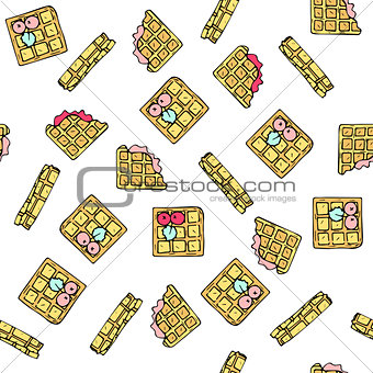 Seamless vector pattern with doodle sweet waffles.