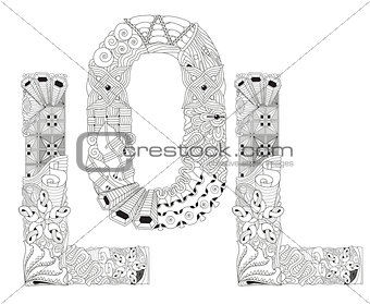Word LOL for coloring. Vector decorative zentangle object