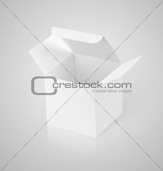 Open white cardboard box on gray