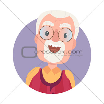 Avatar of happy old man grandfather in glasses