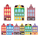 Amsterdam houses, Dutch buildings, Holland or Netherlands archictecture icons
