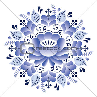 Folk art floral pattern, Russian design inspired by Gzhel ceramics style