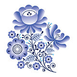 Folk flowers, Russian retro art, floral Gzhel design