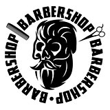 Vector monochrome illustration with bearded skull for barbershop